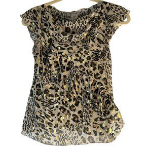 BCBG Womens Animal Print Top Brown/Cream/Gold Size M